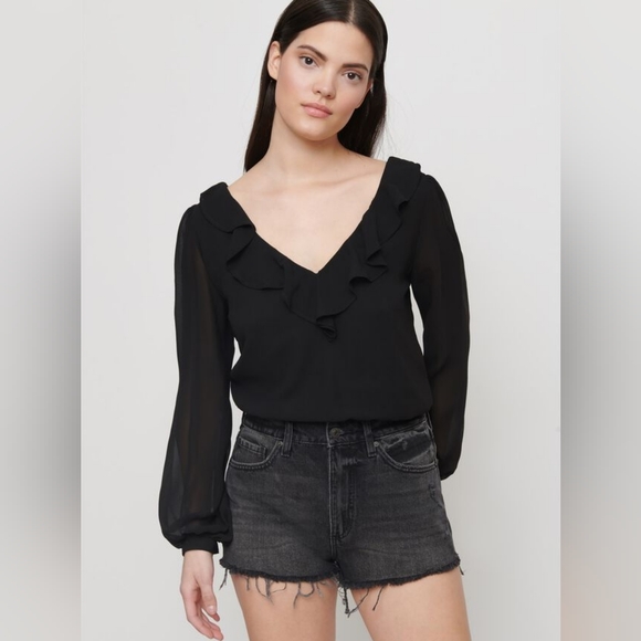 Long sleeve ruffle lace up back top - Picture 2 of 5